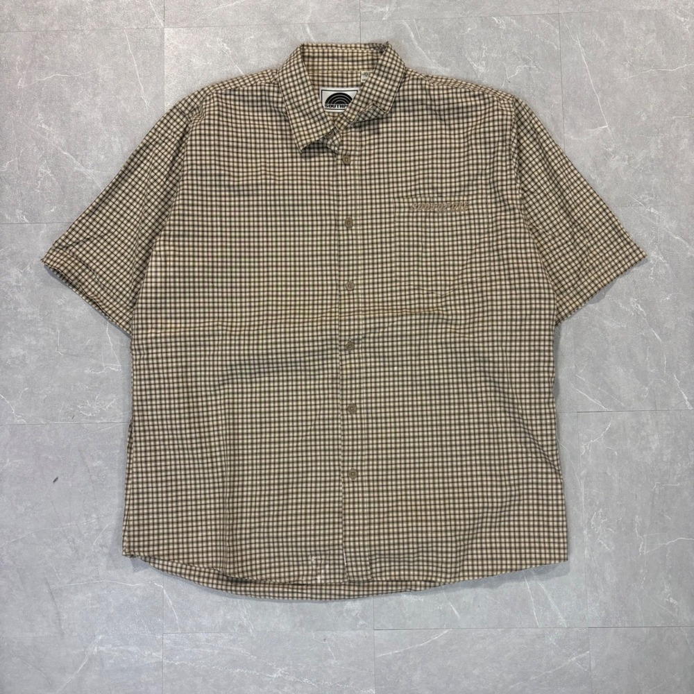 Southpole Mens Large Brown Plaid Short Sleeve Button Down Cotton Shirt 4737